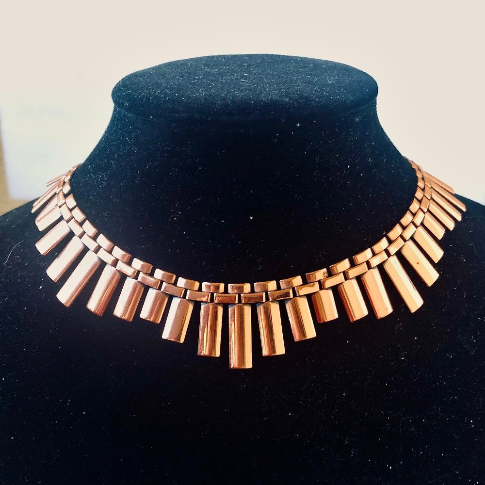 RENOIR Copper Vintage Necklace Modernist Signed Choker 15"